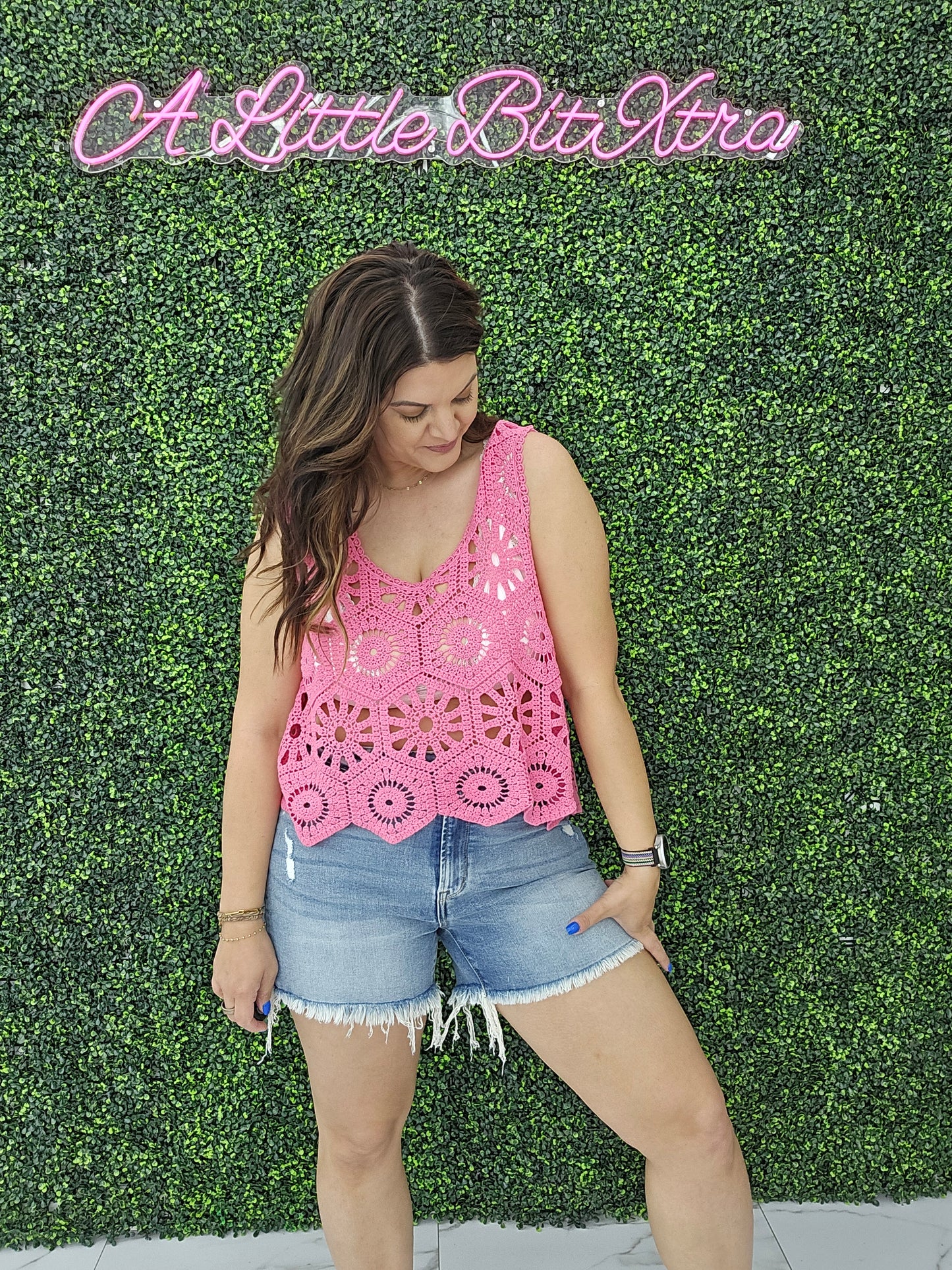 Crochet Tank Top: Pink