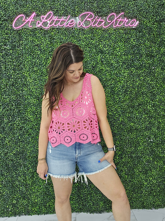 Crochet Tank Top: Pink