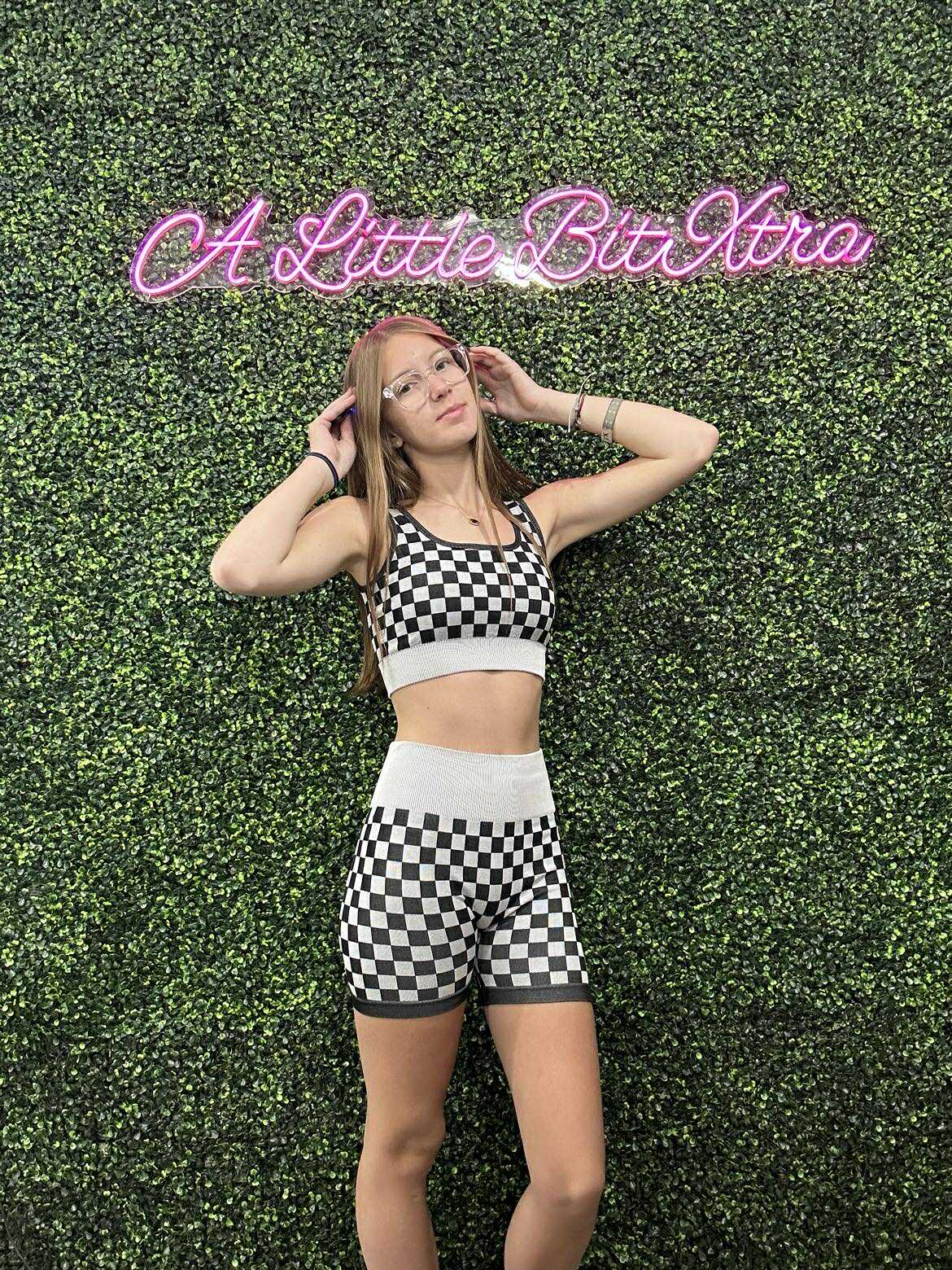 CHECKER BRA & BIKER SHORTS SET