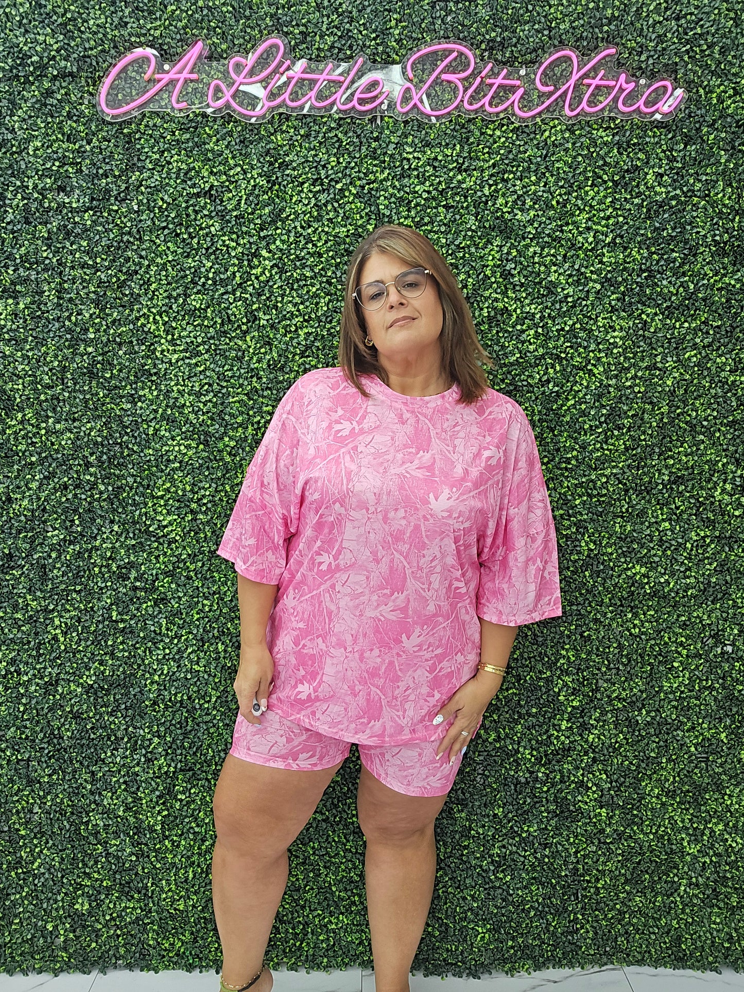 Pink Camo Biker Short Set