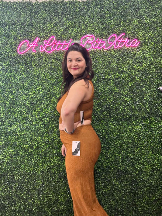 Rust Textured Cropped Loungewear Set