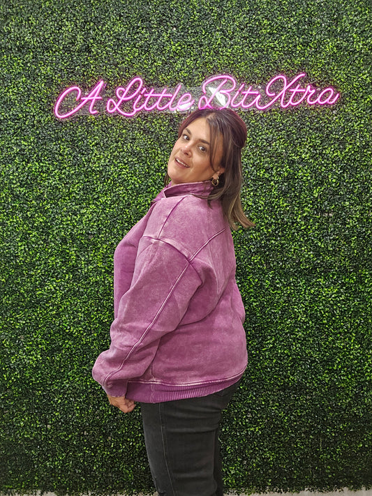 Light Plum Acid Wash Half Zip Pullover