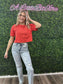 Short Sleeve Oversize Crop Cotton Knit Tee RED