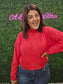 RED HIGH NECK DROP SHOULDER SWEATER