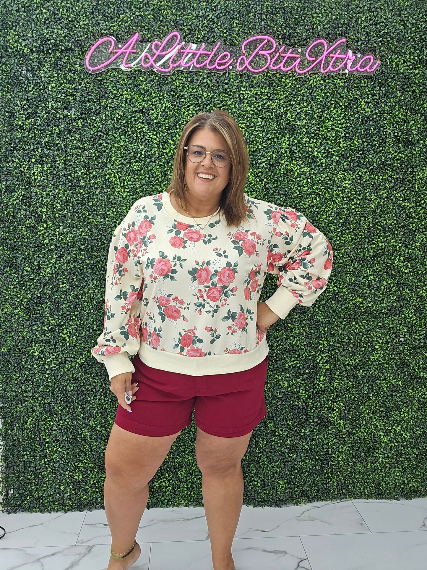 Rose Terry Balloon Sleeve Pull Over Top