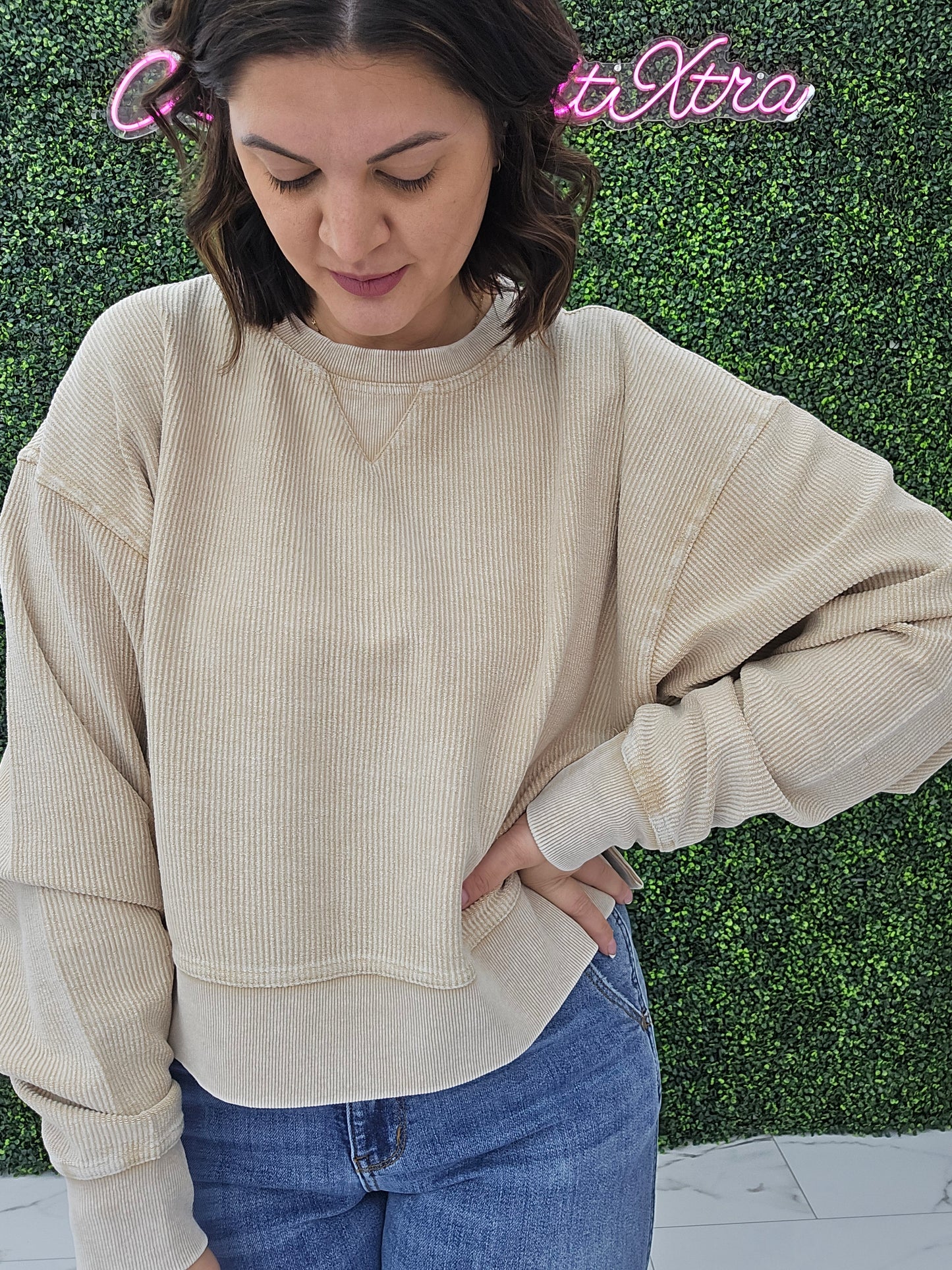 Corded Boxy Pullover Latte