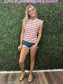 RED ROUND NECK STRIPED RAGLAN SLEEVE T-SHIRT
