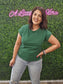 DARK GREEN ROUND NECK FOLDED SHORT SLEEVE