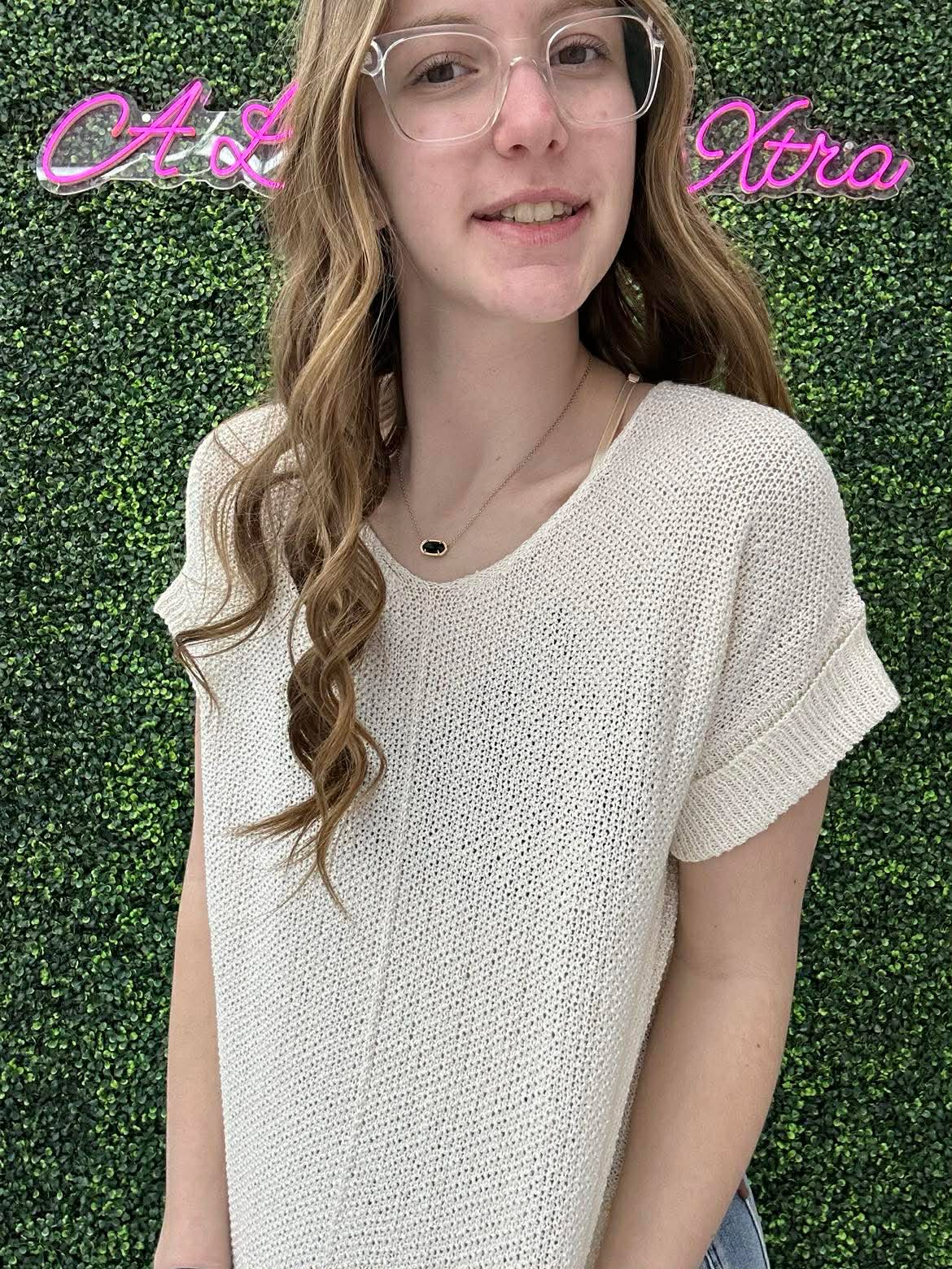 BOXY CHUNKY KNIT SHORT SLEEVE SWEATER CREAM