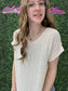 BOXY CHUNKY KNIT SHORT SLEEVE SWEATER CREAM