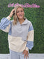 Grey Color Block Button Up Sweatshirt