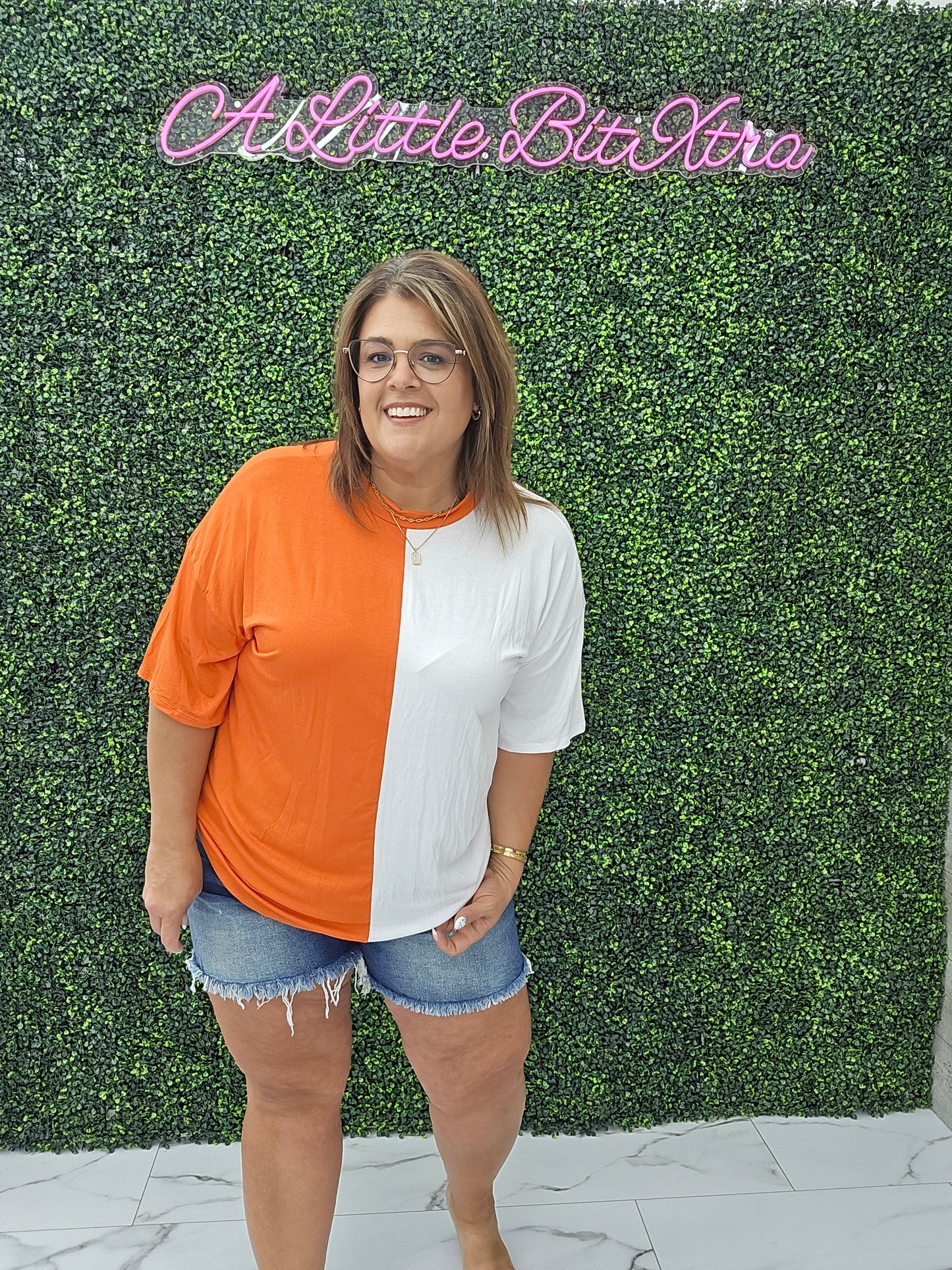 Game Day Multi Color Knit Top: ORANGE/WHITE