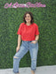 Crew Neck Oversized Crop Tee Red