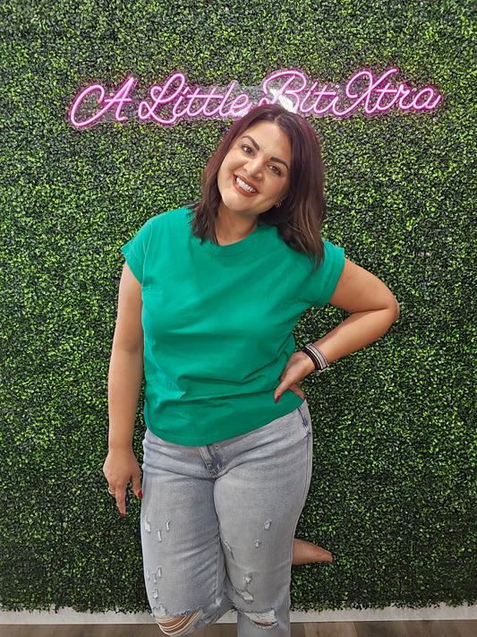 GREEN ROUND NECK FOLDED SHORT SLEEVE