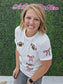 Sequins Game Day Round Neck Short Sleeve Top : White