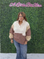 Brown Color Block Button Sweatshirt