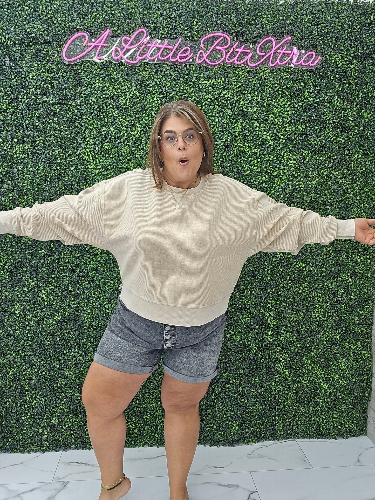 Corded Boxy Pullover Latte