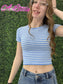 Crew Neck Stripe Seamless Rib Tee Blue