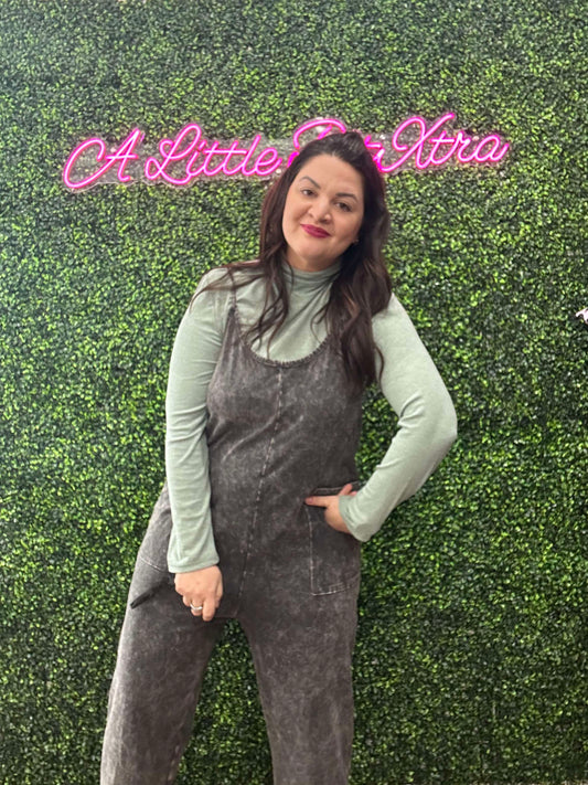 ASH BLACK WASHED SPAGHETTI STRAP OVERALLS