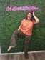 CORAL CREW-NECK KNITTED BAGGY SHORT-SLEEVED TOP