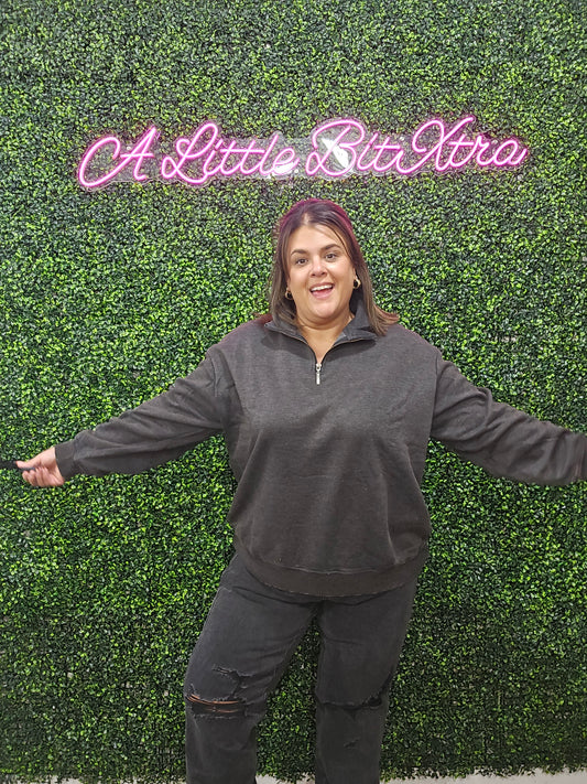 Black Acid Wash Half Zip Pullover