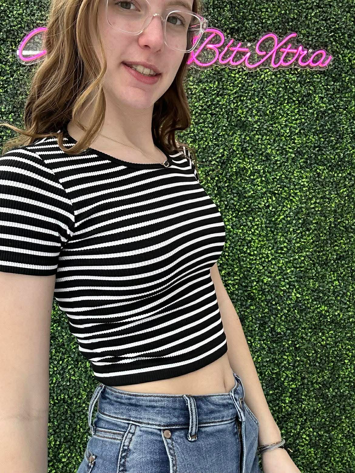 Crew Neck Stripe Seamless Rib Tee Black
