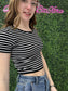 Crew Neck Stripe Seamless Rib Tee Black