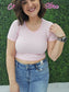 Crew Neck Stripe Seamless Rib Tee Blush