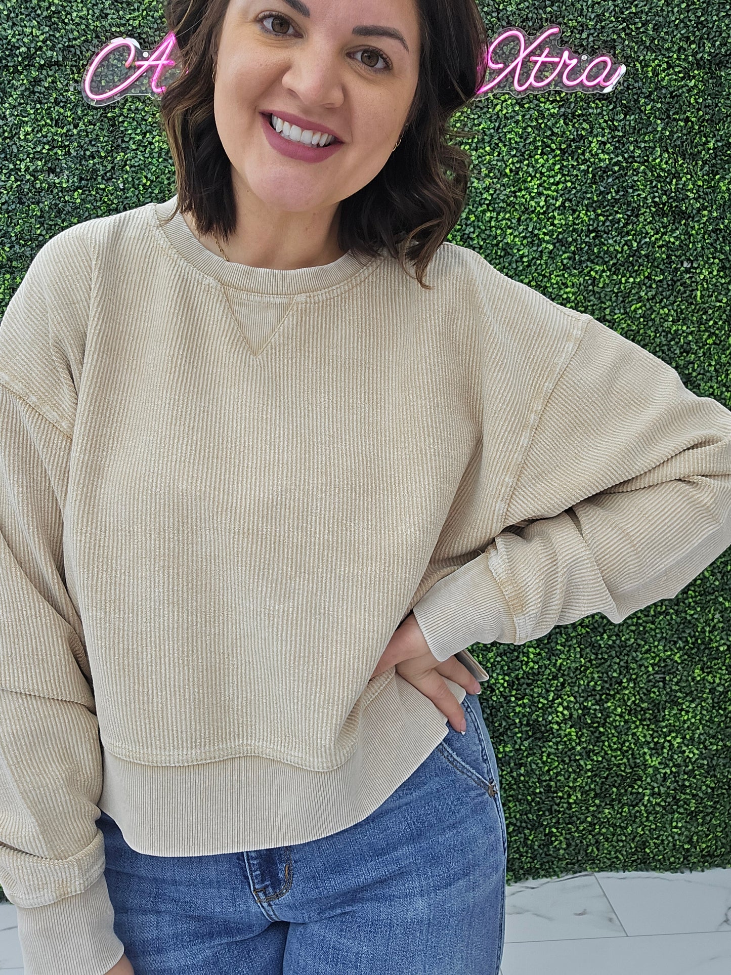 Corded Boxy Pullover Latte