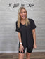 BLACK MICROFIBER V-NECK TOP & BIKER SHORTS