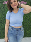 Crew Neck Stripe Seamless Rib Tee Blue