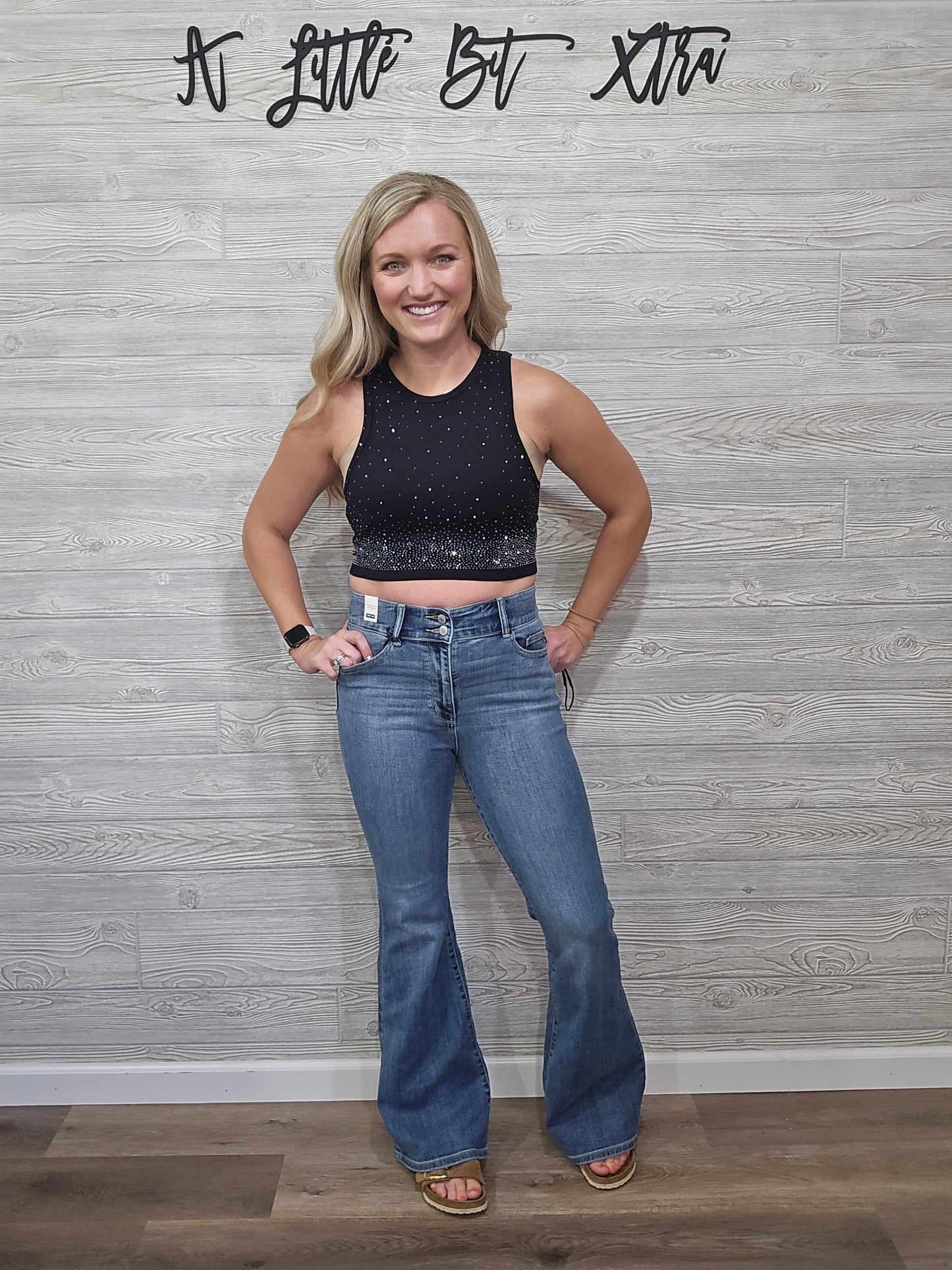 Black Rhinestone Crop Tank