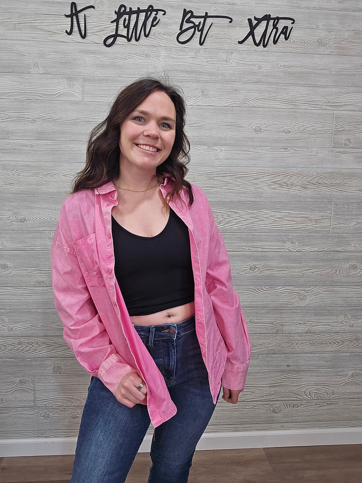 HOT PINK POPLIN WOVEN SHIRT