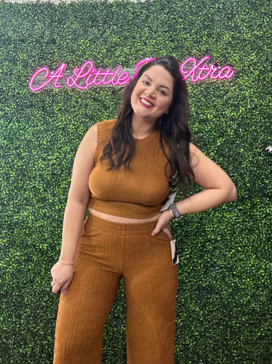Rust Textured Cropped Loungewear Set