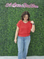 BOXY CHUNKY KNIT SHORT SLEEVE SWEATER RUBY
