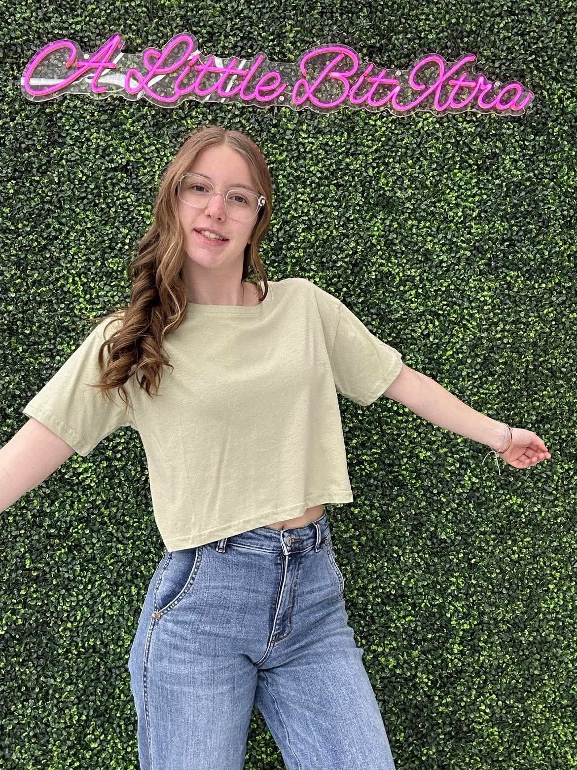 Crew Neck Oversized Crop Tee Sage Green