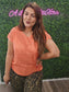 CORAL CREW-NECK KNITTED BAGGY SHORT-SLEEVED TOP
