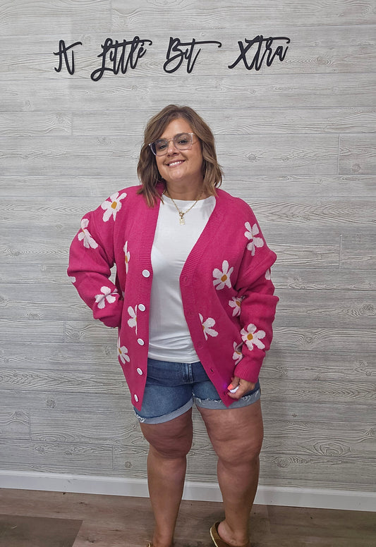 FUCHSIA DAISY CARDIGAN