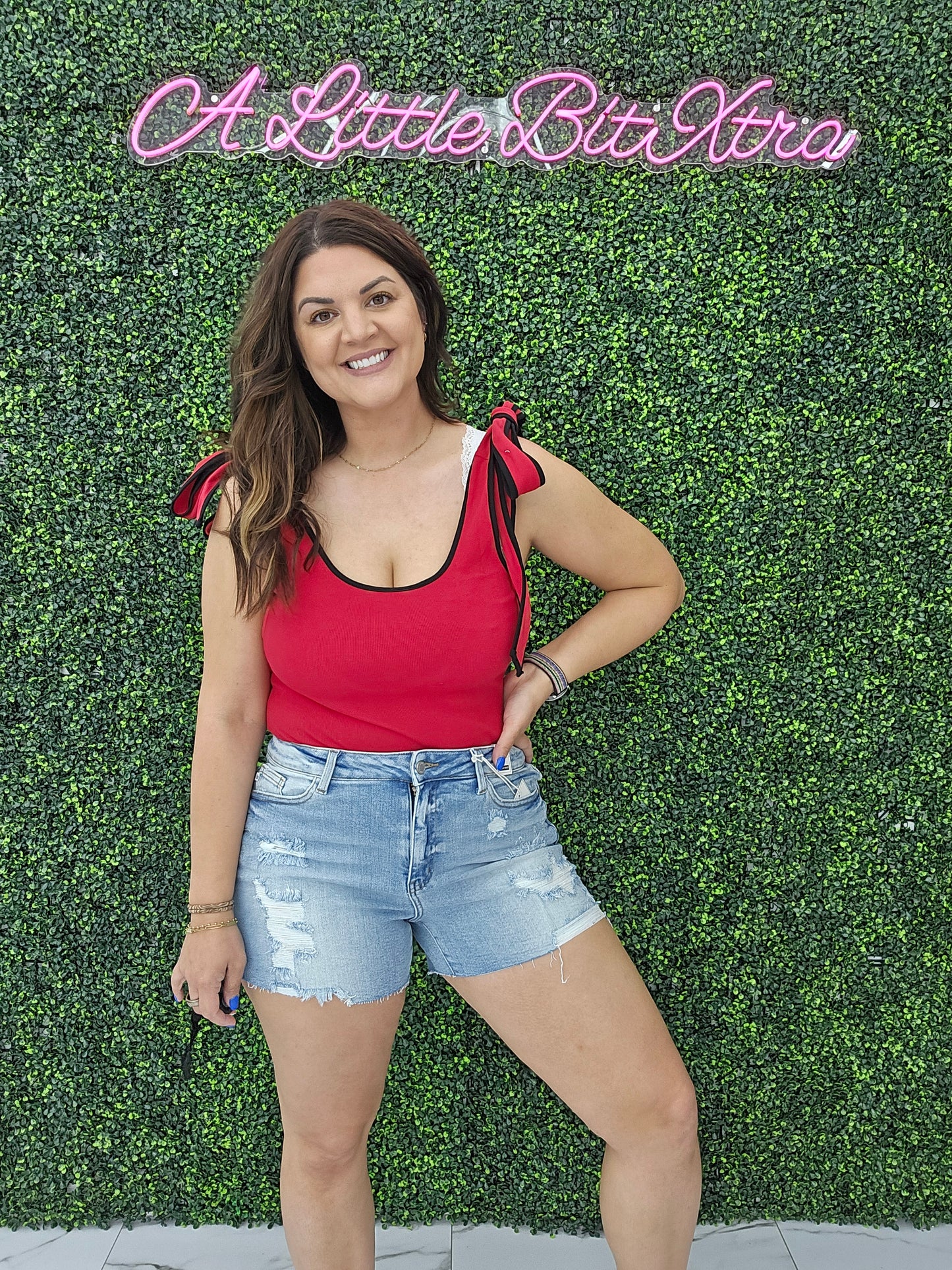 Red & Black Tie Body Suit