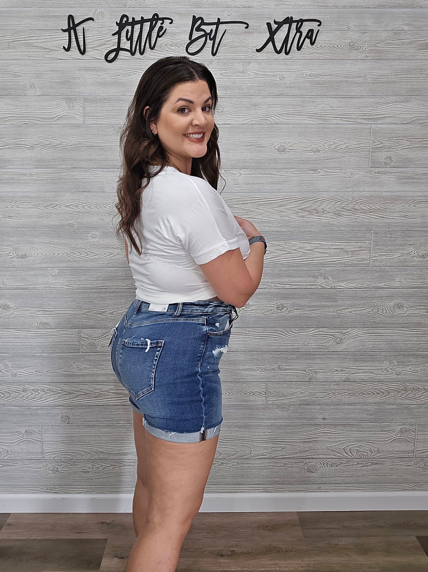 Z Distressed Cuffed Raw Hem Denim Shorts