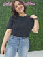 Crew Neck Oversized Crop Tee Black