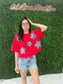 Red Cropped Denim Star Tee