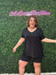 BLACK MICROFIBER V-NECK TOP & BIKER SHORTS