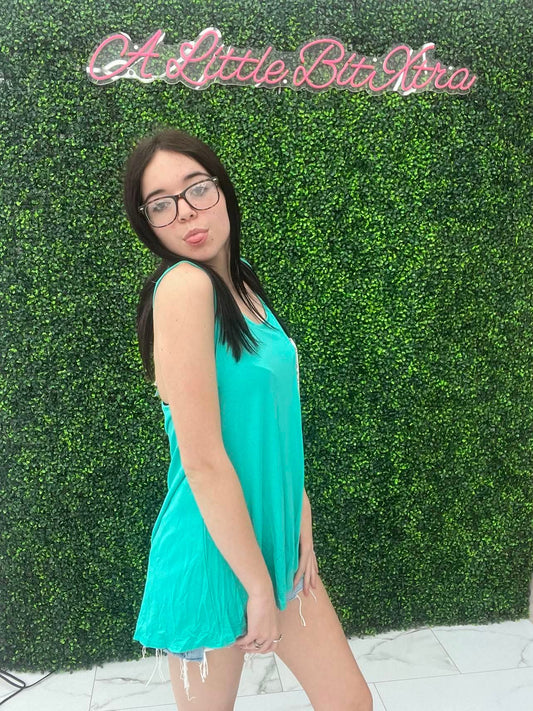 Solid Top With Floral & Ribbon Back Mint