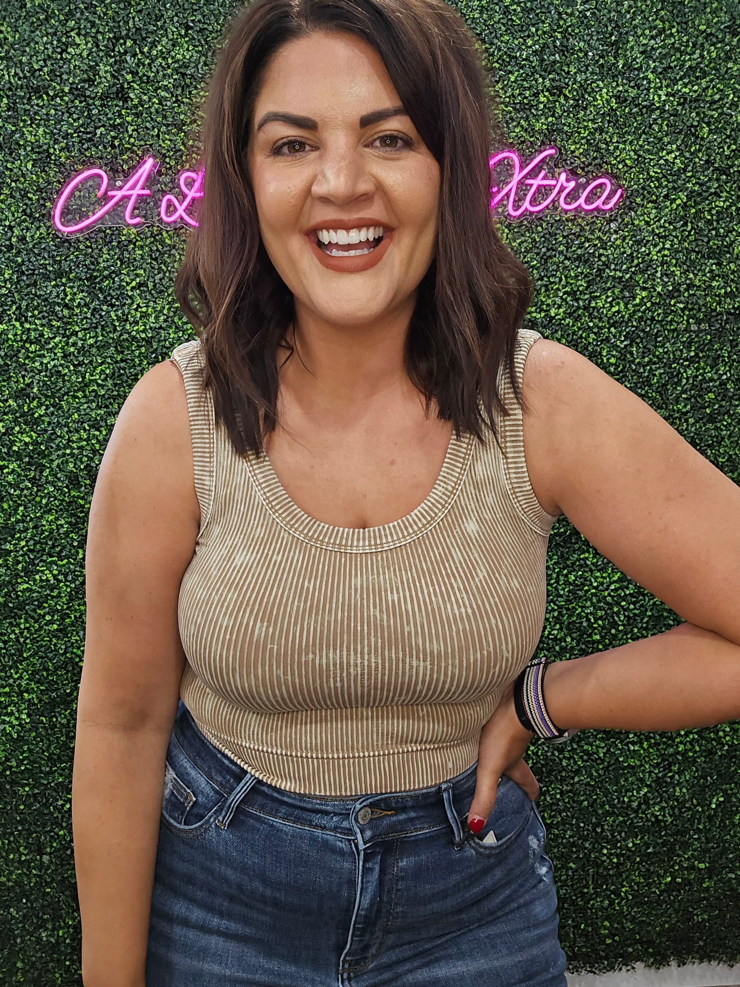 CAMEL WASHED RIBBED SEAMLESS TANK