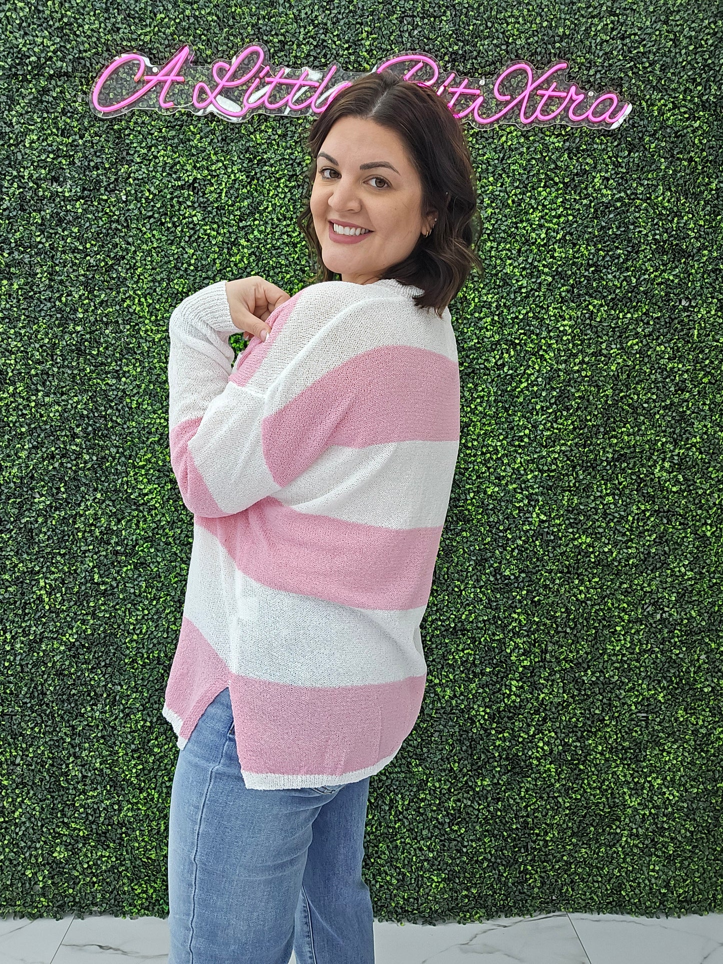 Lilly Breezy Button Up Stripes Blouse: Pink