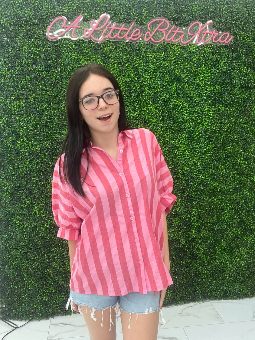 Red/Pink Striped Oversized Shirt