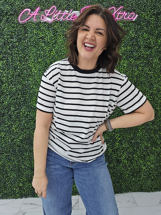 Short Sleeve Stripe Oversized Tee Black