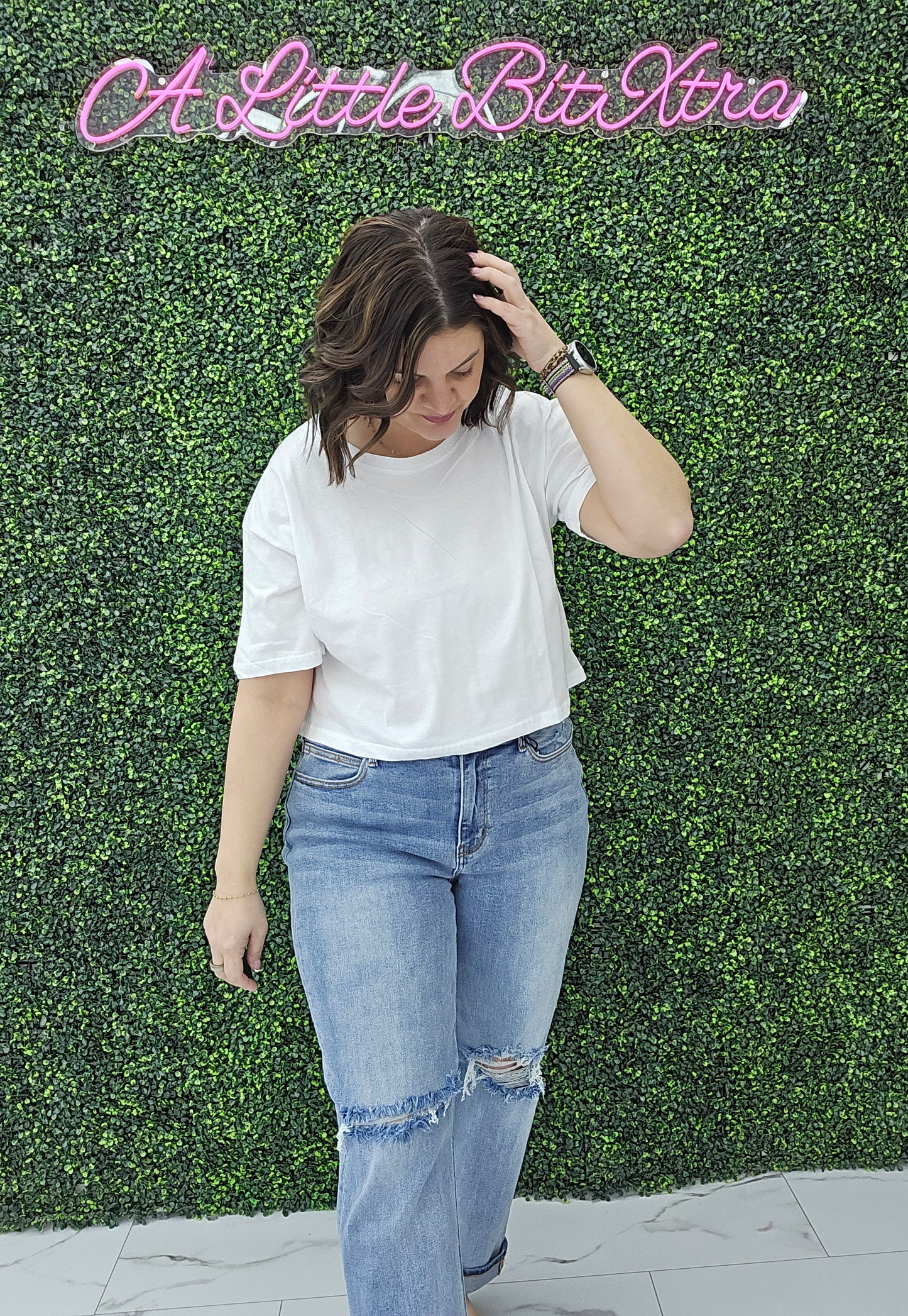 Crew Neck Oversized Crop Tee White
