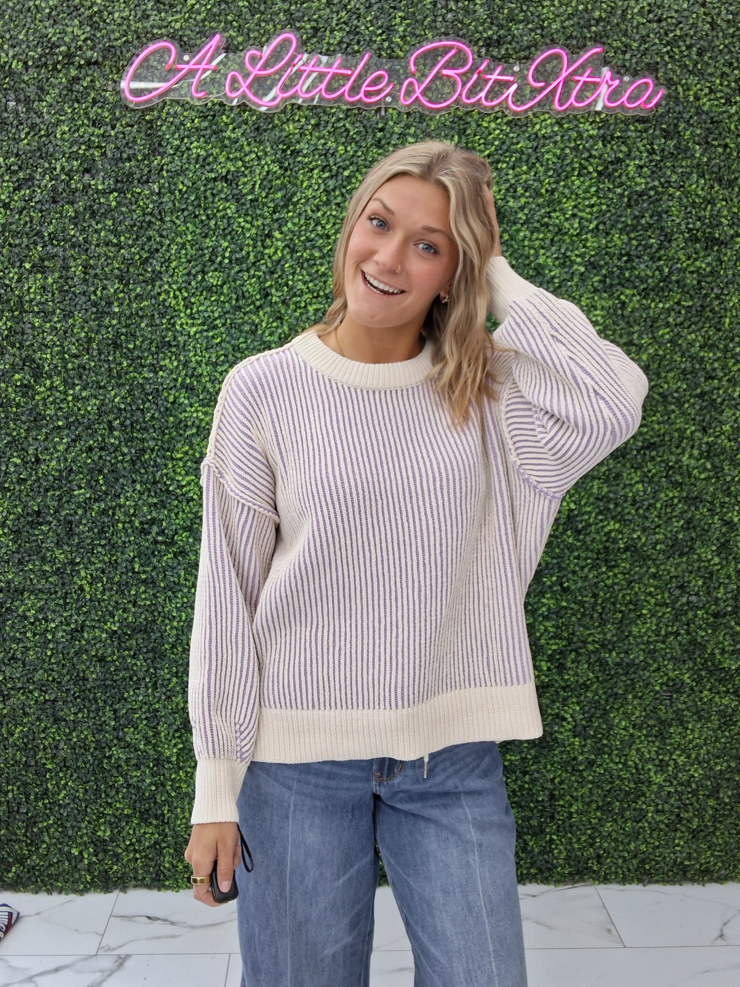 Two Tone Crewneck Sweater/ Lavender